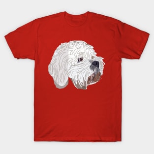 Bichon Frise Mix Dog Portrait on Red T-Shirt